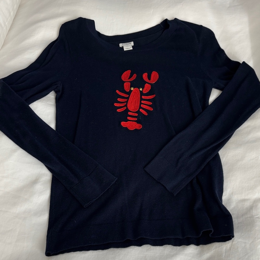 Navy Long Sleeve Shirt with Red Lobster Design